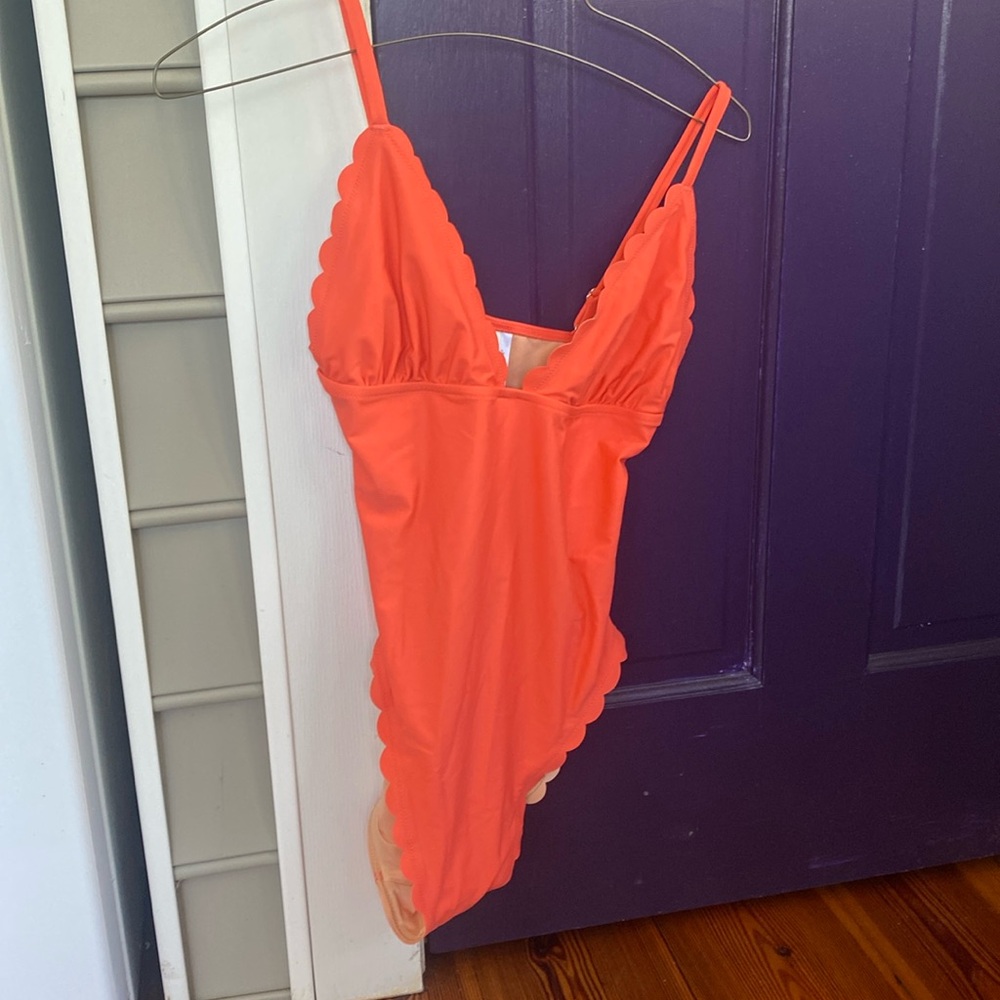 J. Crew factory coral scalloped swim suit